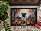 Fawn Pug Spooky Halloween Doormat Front Door Mat Indoor Outdoor Rugs for Entryway, Non Slip Washable Low Pile, 24H X 36W