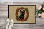 Cairn Terrier Christmas Flowers Doormat Front Door Mat Indoor Outdoor Rugs for Entryway, Non Slip Washable Low Pile, 24H X 36W