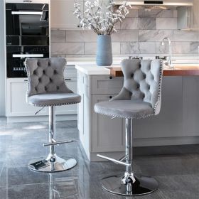 Rotating Velvet Bar Stool Gray 2-piece Set