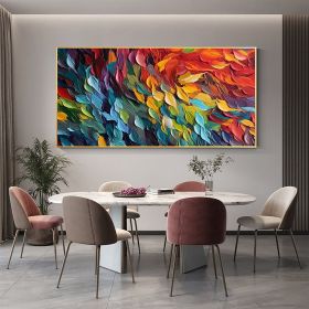 Handmade Oil Painting Original Colorful Feathers Oil Painting On Canvas Large Wall Art Abstract Colorful Painting Custom Painting Living room Home Wal (size: 60x120cm, Style: 01)