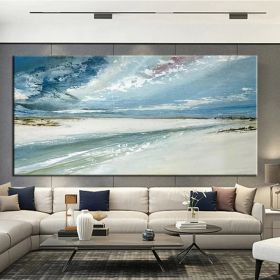 Hand Painted Oil Paintings Abstract Seascape Painting Beach Ocean  Living Room Hallway Luxurious Decorative Painting (size: 50x100cm, Style: 01)