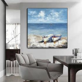 Hand Painted Oil Paintings Abstract Seascape Painting Boats On The Beach Living Room Hallway Luxurious Decorative Painting (size: 60x60cm, Style: 01)