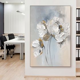 Handmade Oil Painting Fancy Wall Art Personalized Gifts Abstract White Floral Painting On canvas Large Flower Oil Painting Minimalist Modern Living Ro (size: 50X70cm, Style: 01)