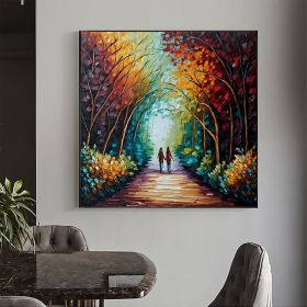 Hand Painted Oil Painting Abstract Original Romantic Cityscape Oil Painting On Canvas Large Wall Art Colorful Tree Painting Custom Painting Living roo (size: 100x100cm, Style: 01)