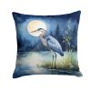 Blue Heron Under the Moonlight Throw Pillow Machine Washable, Indoor Outdoor Decorative Pillow for Couch, Bed or Patio, 14Hx14W