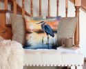 Blue Heron Setting Sun Throw Pillow Machine Washable, Indoor Outdoor Decorative Pillow for Couch, Bed or Patio, 14Hx14W