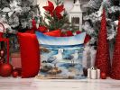 Gulls Scavenging Throw Pillow Machine Washable, Indoor Outdoor Decorative Pillow for Couch, Bed or Patio, 14Hx14W