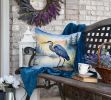 Blue Heron Emerging as the day fades Throw Pillow Machine Washable, Indoor Outdoor Decorative Pillow for Couch, Bed or Patio, 18Hx18W