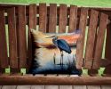 Blue Heron Setting Sun Throw Pillow Machine Washable, Indoor Outdoor Decorative Pillow for Couch, Bed or Patio, 14Hx14W