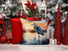 Blue Heron Setting Sun Throw Pillow Machine Washable, Indoor Outdoor Decorative Pillow for Couch, Bed or Patio, 14Hx14W