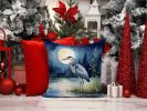 Blue Heron Under the Moonlight Throw Pillow Machine Washable, Indoor Outdoor Decorative Pillow for Couch, Bed or Patio, 14Hx14W